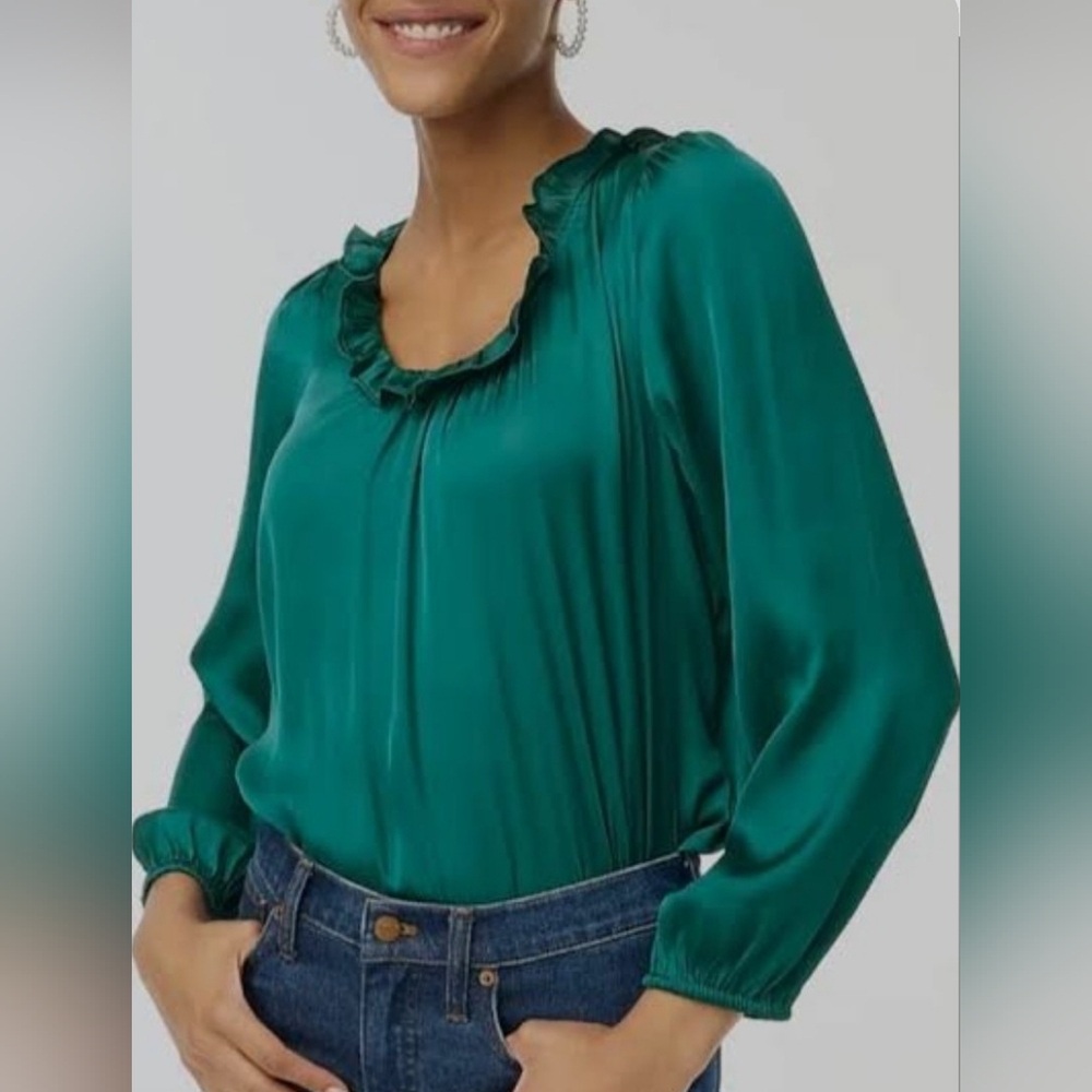 J. Crew Women's Green Ruffle Top - Picture 2 of 7